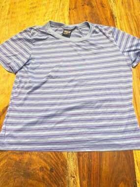 Vintage Patagonia Capilene Purple Blue Striped T-Shirt Size M Made in USA